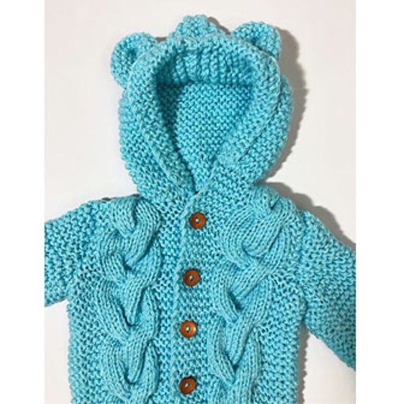 Baby Knitwear Cat Ear Hooded Pram With Booties - Picture 2 of 6